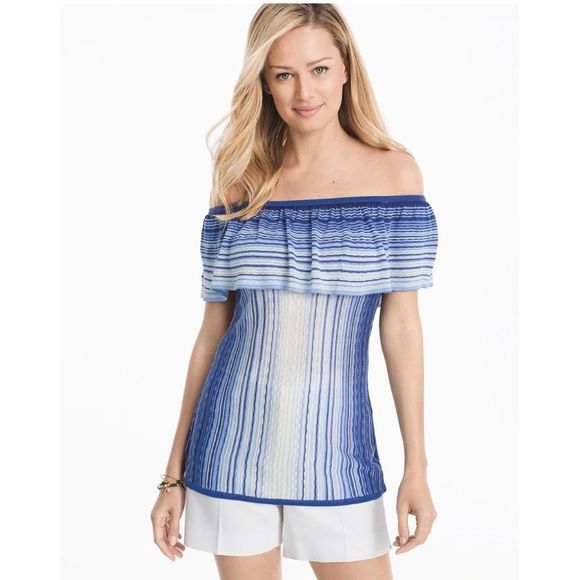 White House Black Market Sweaters - WHBM Knit Off The Shoulder Flounce Stripe Sweater